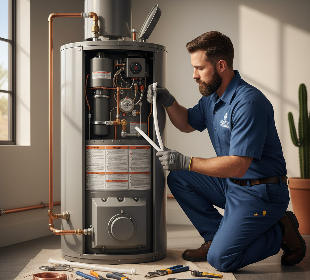 Dip tube replacement service in Mesa AZ fixing lukewarm water heater problems in a residential home